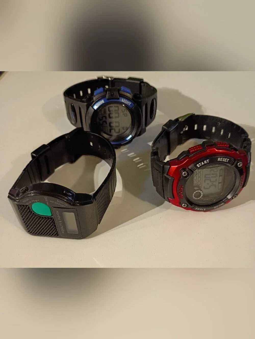 Three Black Digital Sport Watches with Blue Accents 6 Pcs